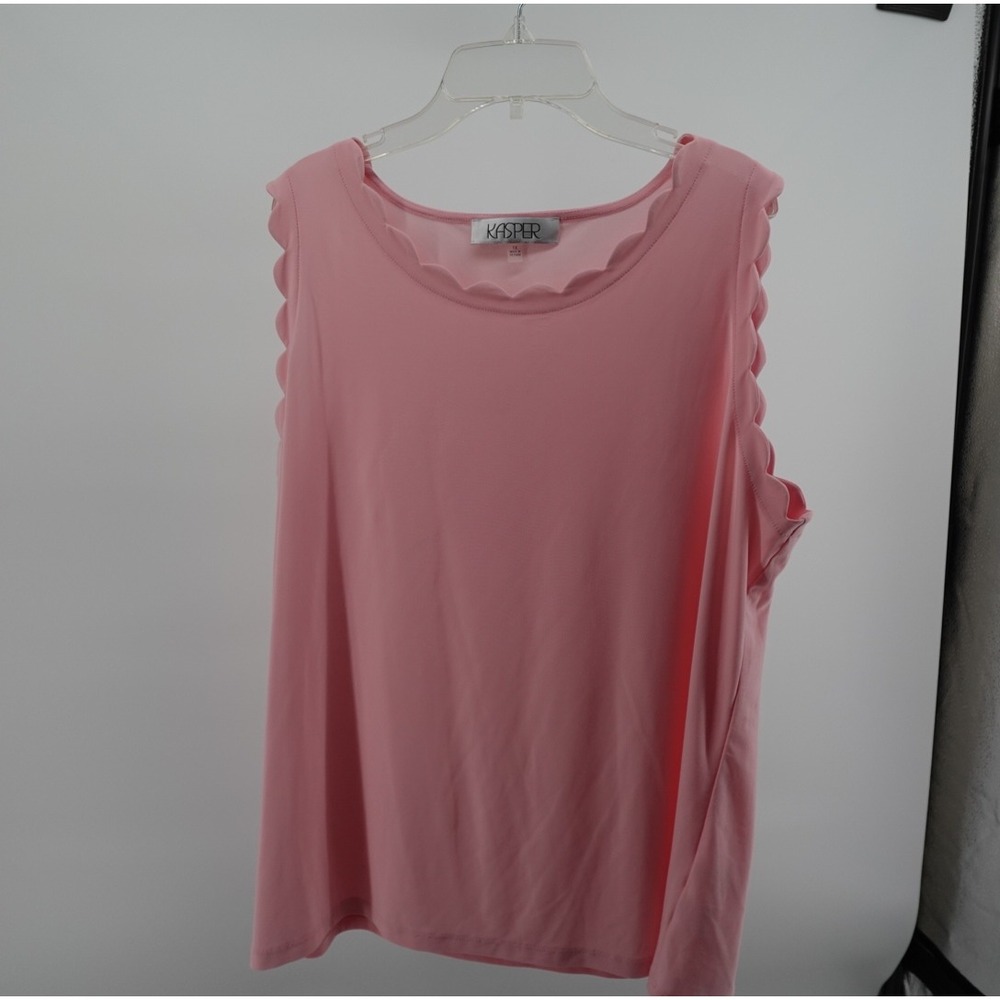 Kasper Women Pink Scalloped Neck Sleeveless Knit Shell Top 1X